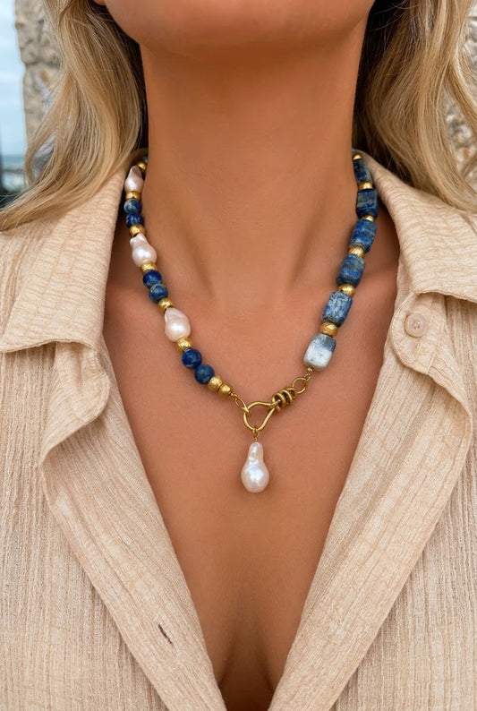 Lapis lazuli and baroque pearl findings